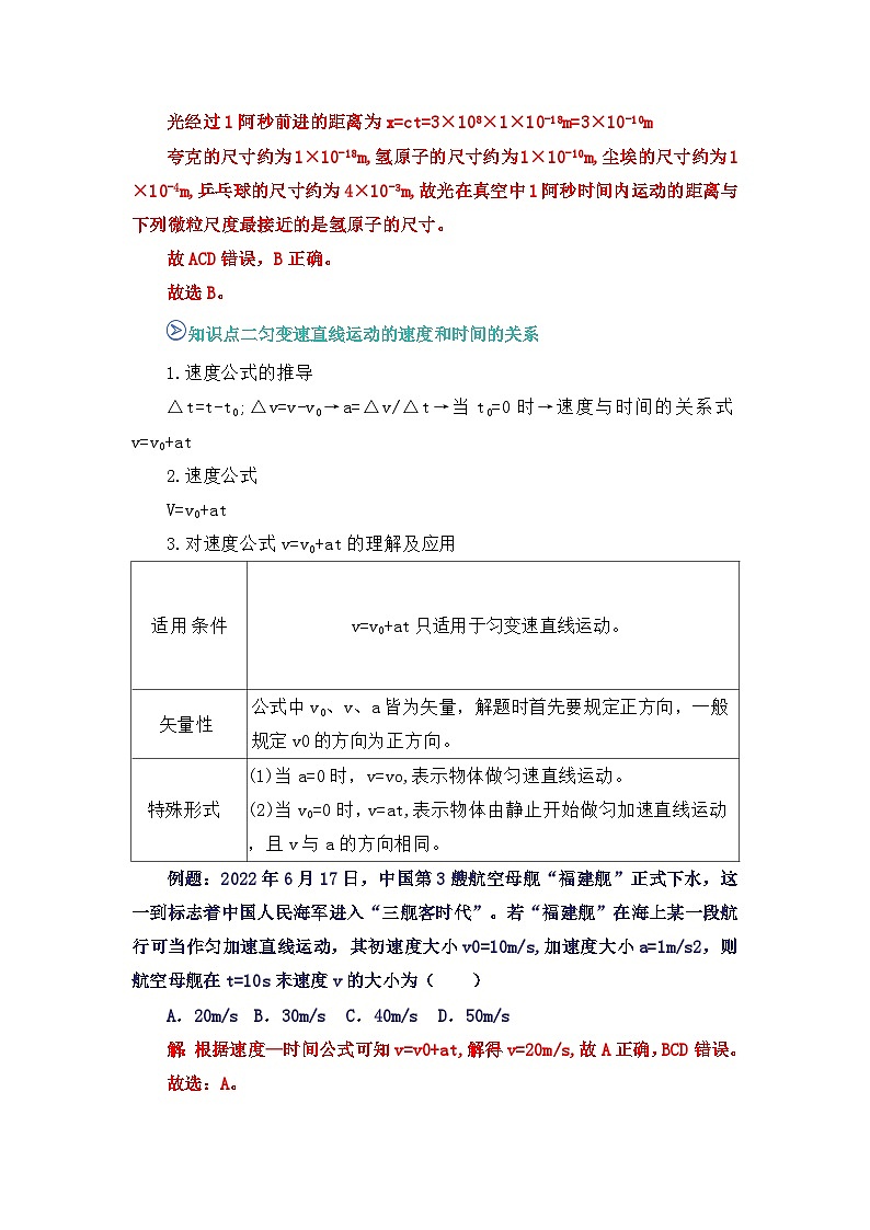 专题06 匀变速直线运动的速度与时间的关系 （word）2025-2026学年高一上物理必修一人教版2019 期中复习学案专题知识点+习题（解析版）第2页