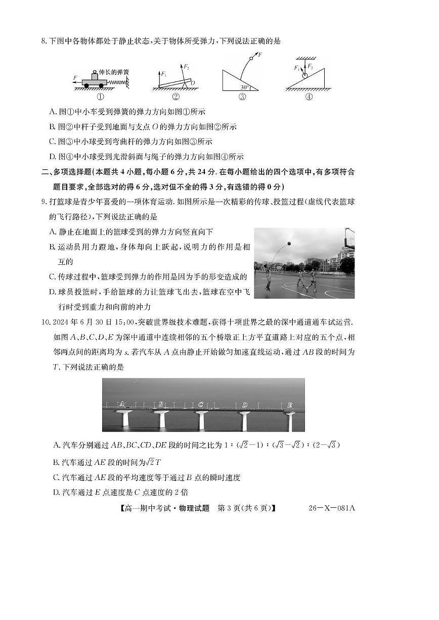 广东深圳市盟校2025-2026学年高一上学期11月期中考试物理试卷（含答案）第3页