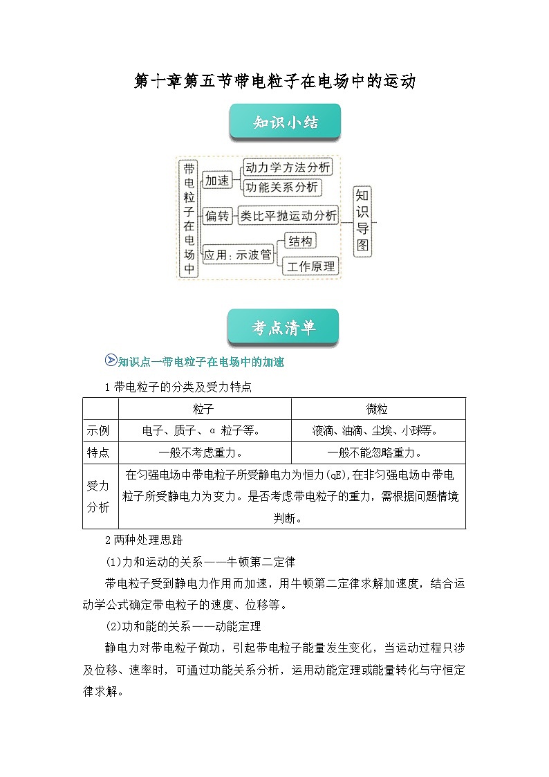 专题09 带电粒子在电场中的运动  （word）2025-2026学年高二上物理必修三人教版2019 期中复习学案专题知识点+习题（解析版）第1页