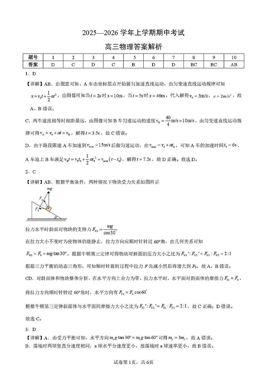 2026届鄂北六校高三上学期期中考试物理答案第1页