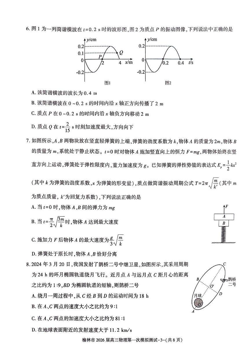 陕西省榆林市2026届高三上学期高考一模物理试卷（含解析）第3页
