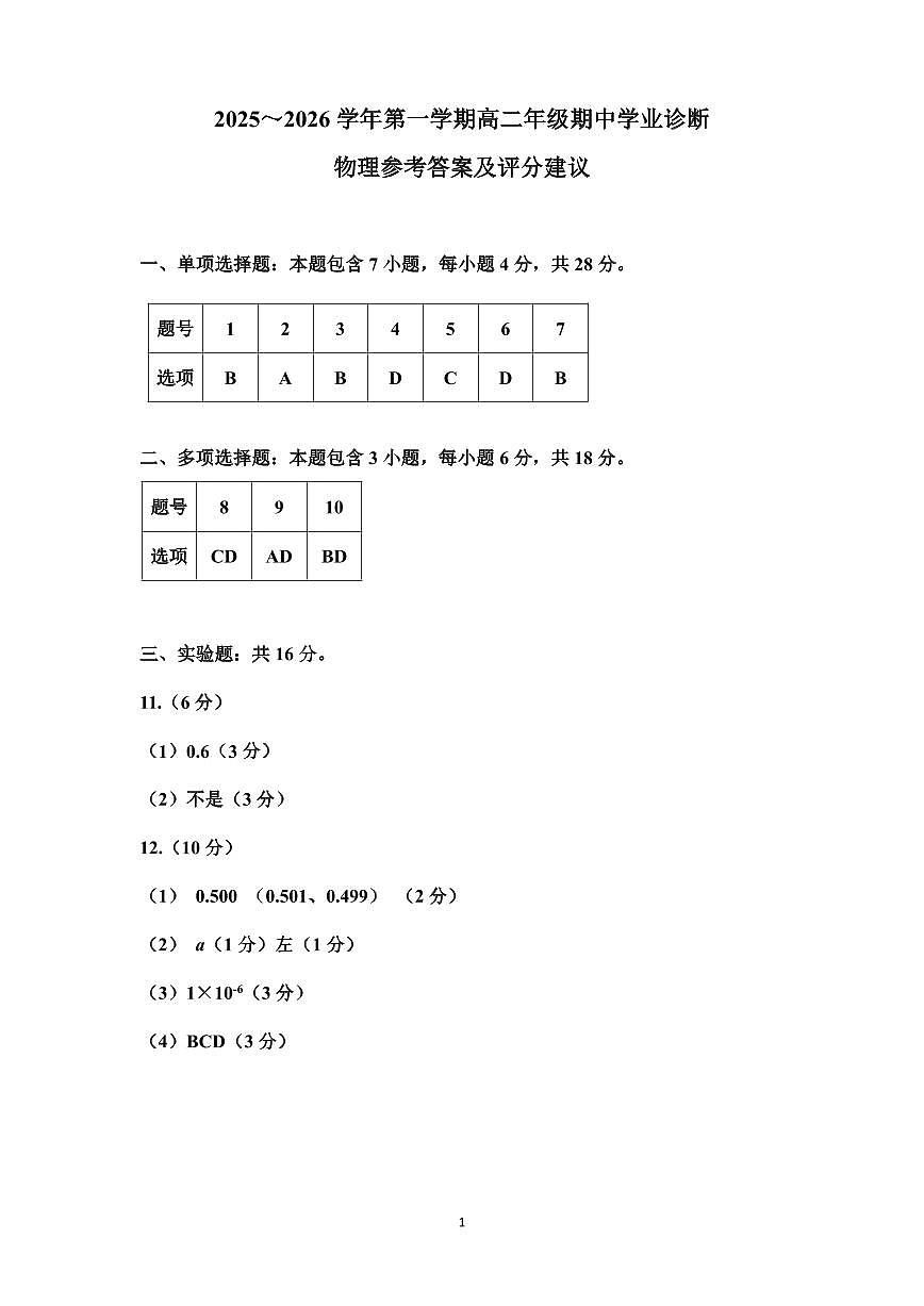 高二物理答案第1页