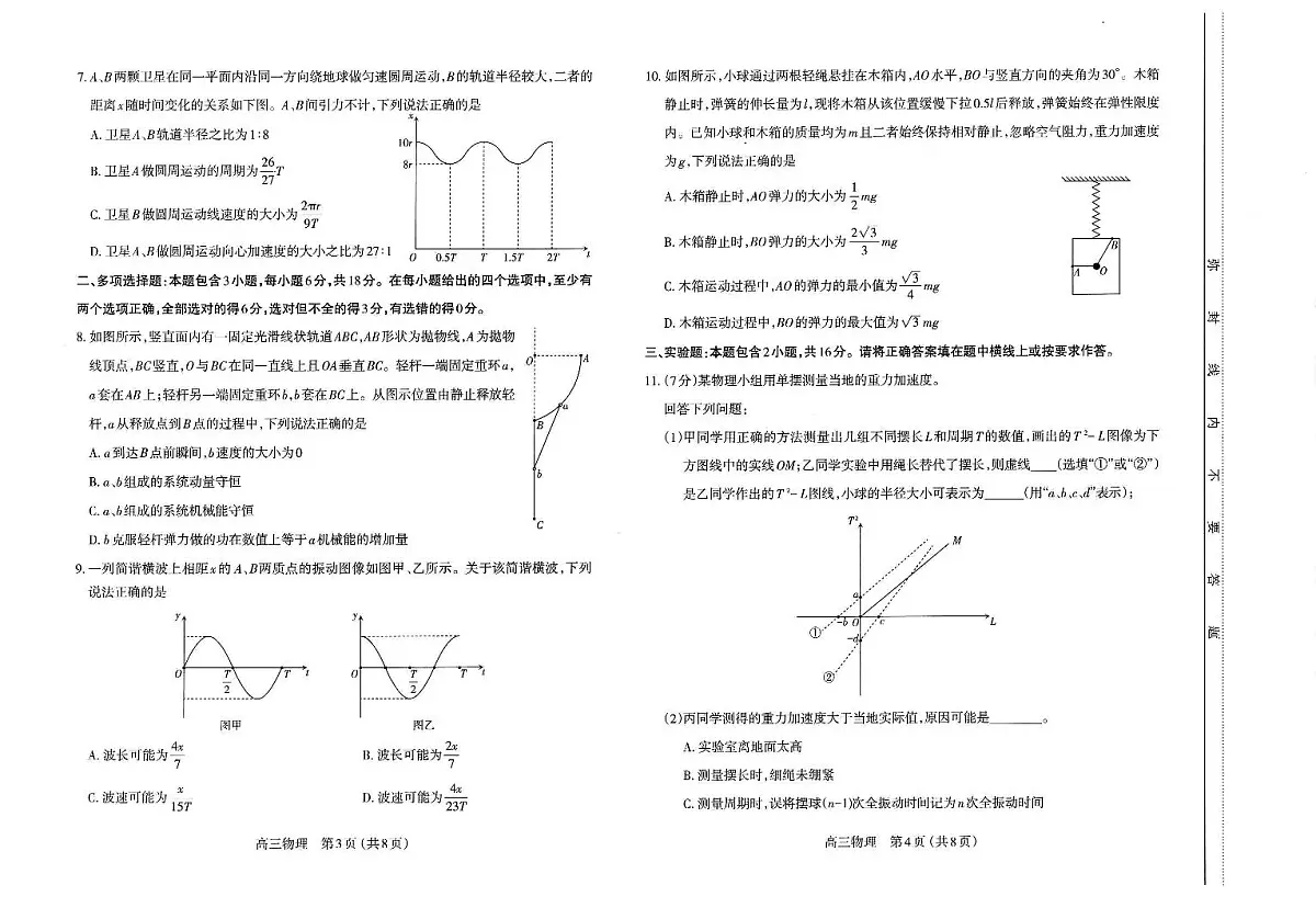 高三物理试卷第2页