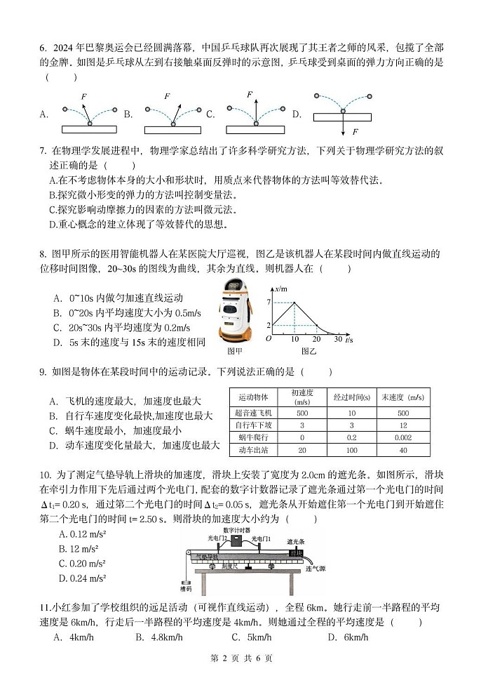 浙江省五湖联盟2025-2026学年高一上学期11月期中考试物理试卷第2页