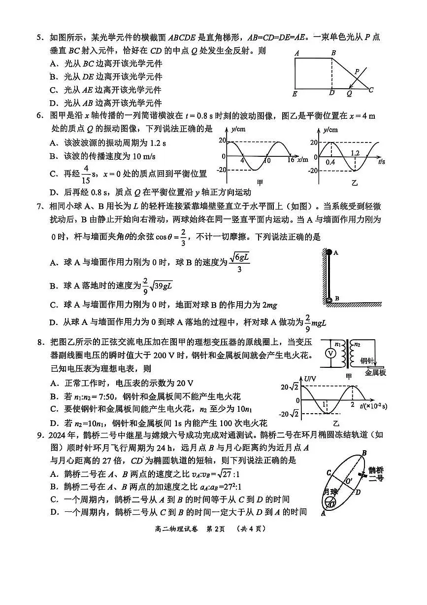 广西柳州市2026届高三第一次模拟考试 物理试题+答案（柳州一模）第2页