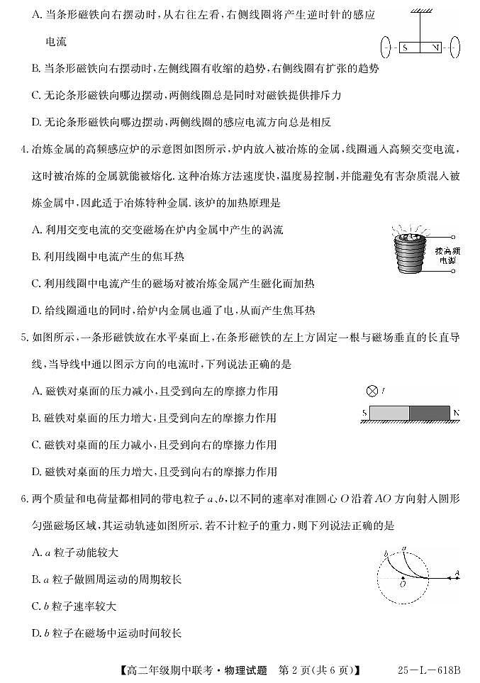 安徽省宿州市砀山县七校2024-2025学年高二下学期期中考试物理试卷第2页