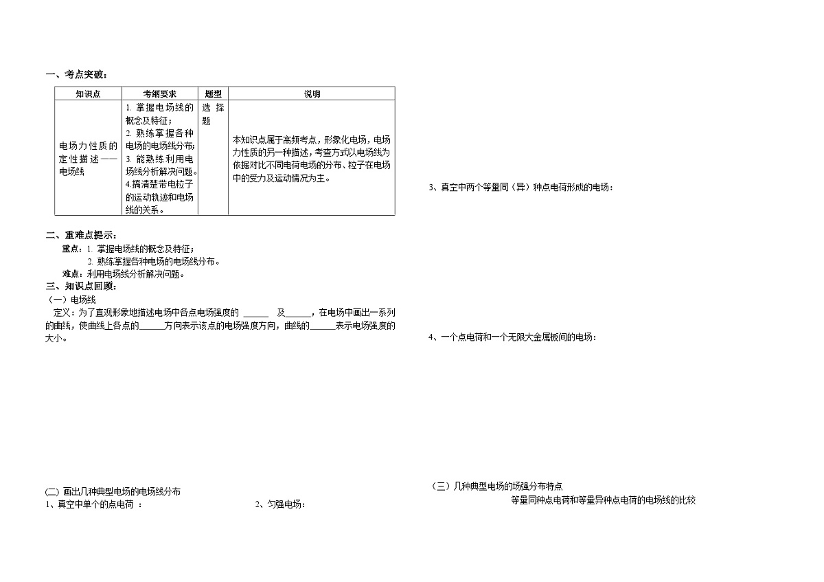 2026届高考物理二轮专题导学案：电场线的理解和应用第1页