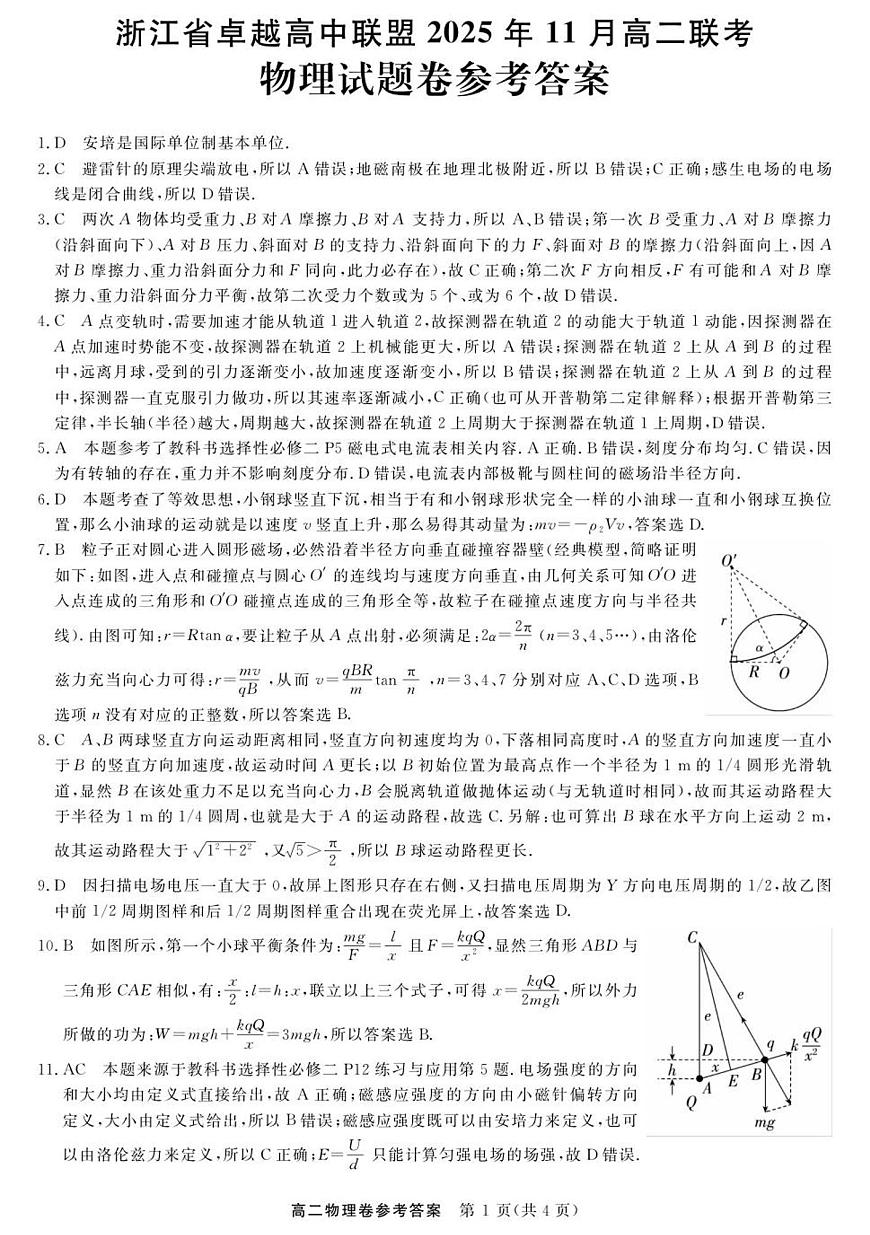 物理-浙江卓越联盟高二11月联考 DA第1页