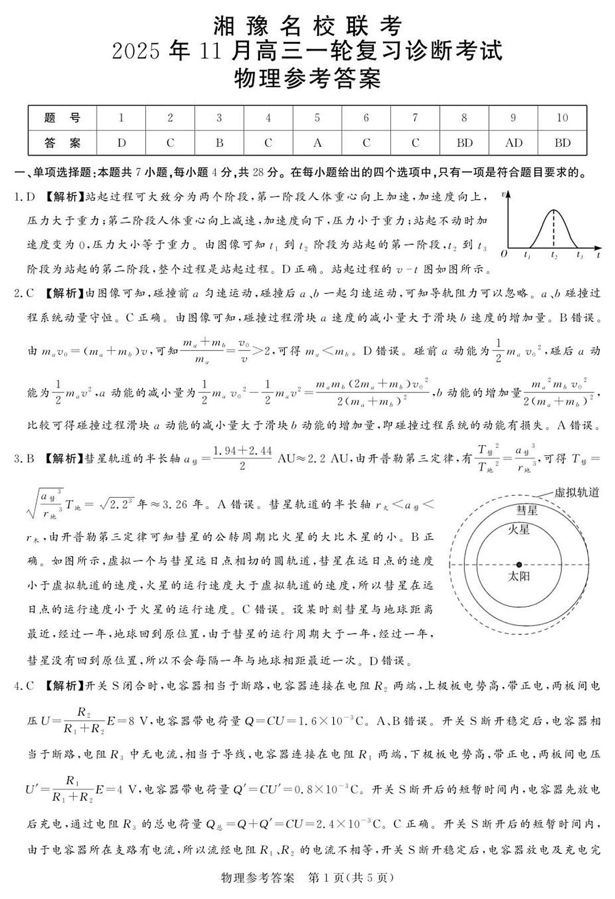 25.11湘豫联考高三物理参考答案及评分细则(1)第1页