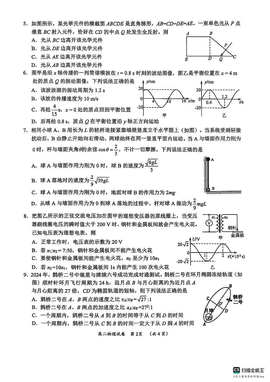 广西柳州市2026届高三第一次模拟考试物理第2页