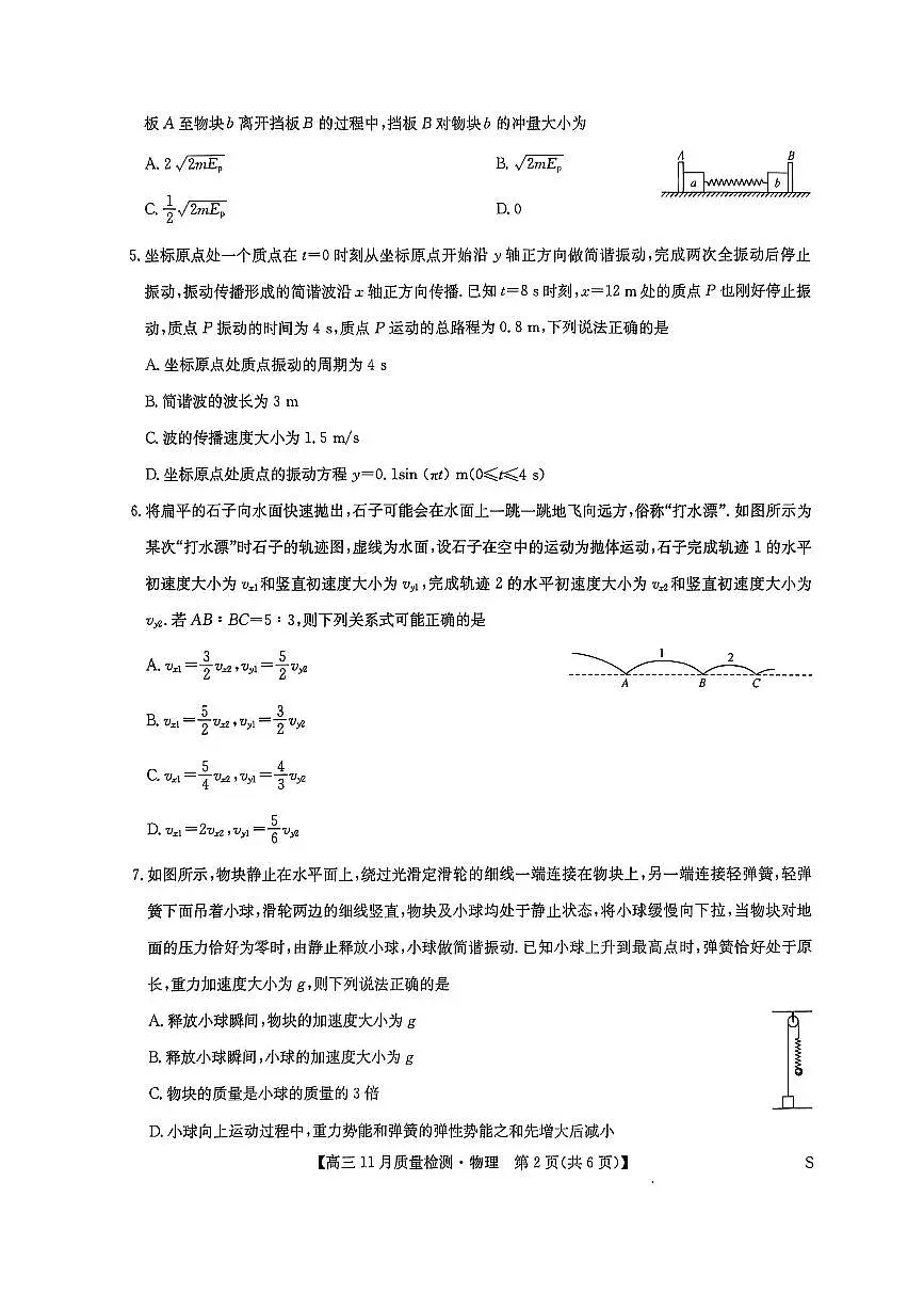 2025-2026学年第一学期河南省九师联盟期中考试高三物理试卷（含答案）第2页
