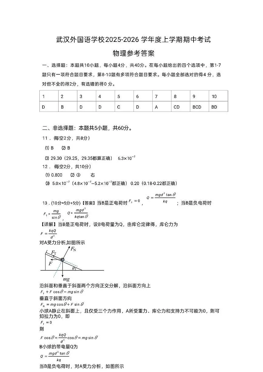 2025外高高二上期中-物理答案第1页