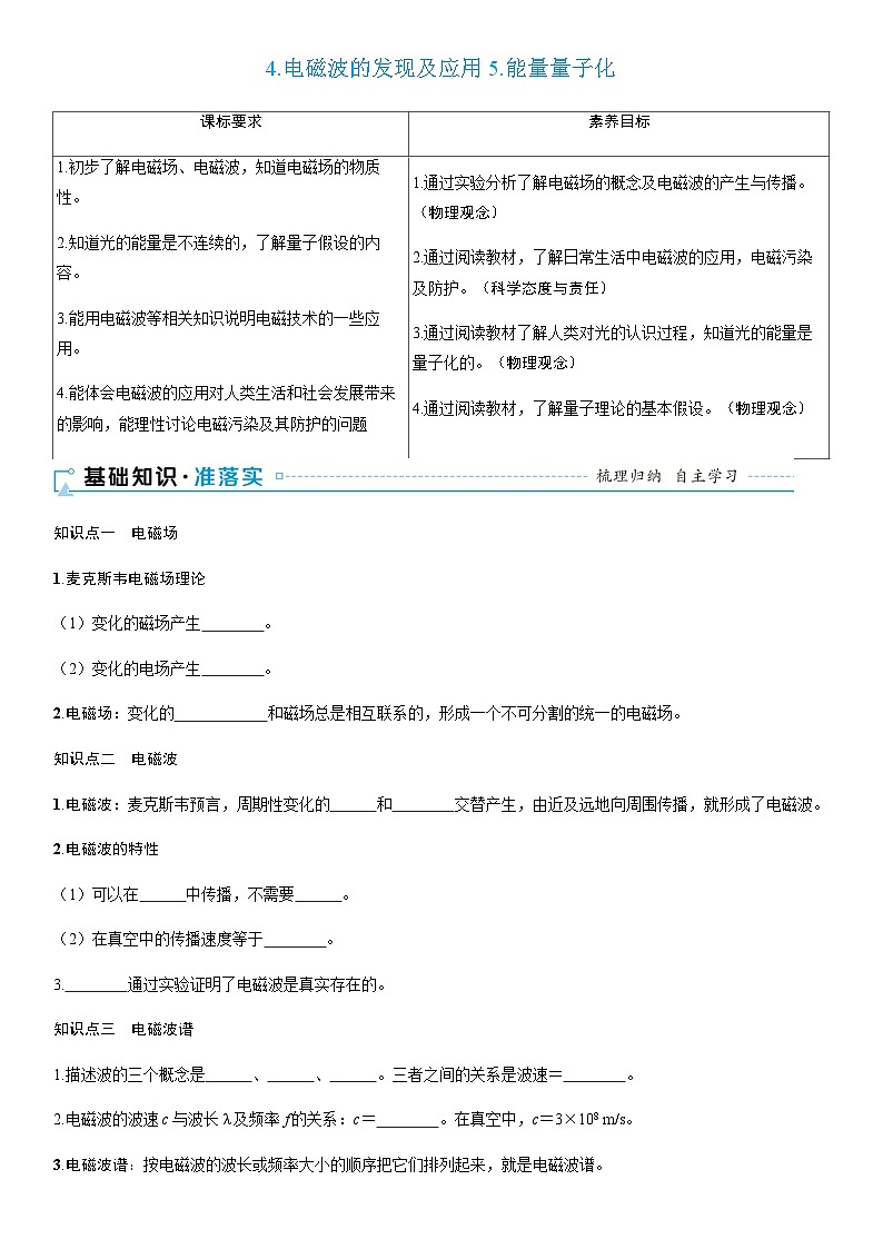 第十三章  4.电磁波的发现及应用5.能量量子化学案 高中物理人教版（2019）必修 第三册第1页