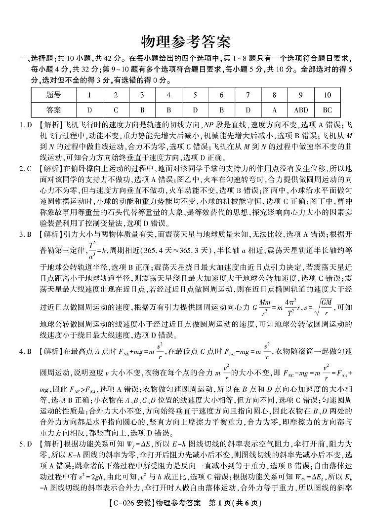 2026届皖南名校联盟高三上学期期中物理答案第1页