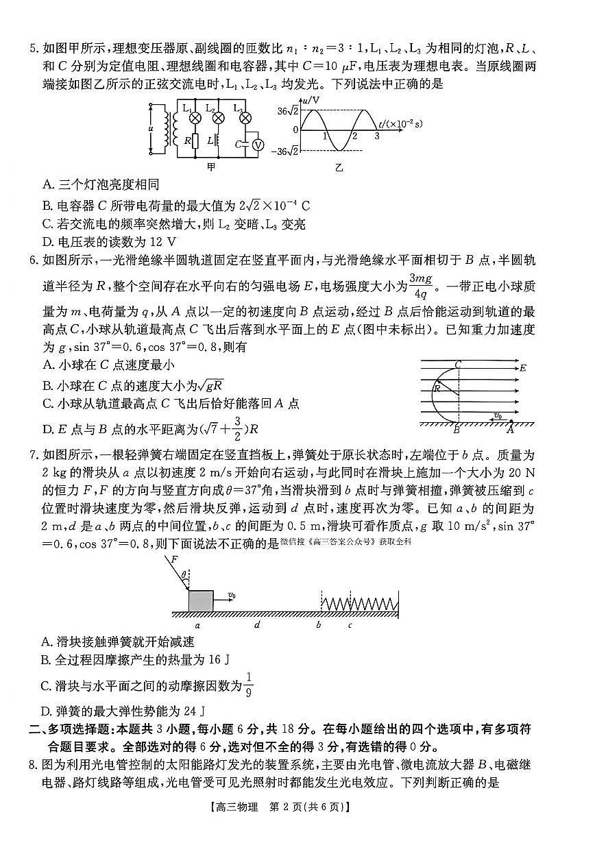 2025年广东金太阳高三上学期11月期中物理试题无答案第2页