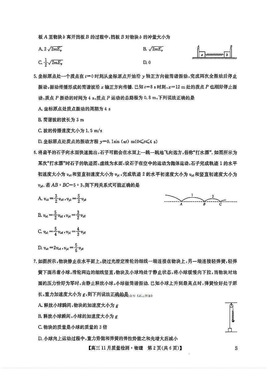 2025年九师联盟高三上学期11月物理试题及答案第2页