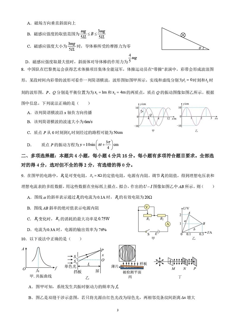 山东省泰安第一中学2024-2025学年高二上学期期末模拟物理试题第3页