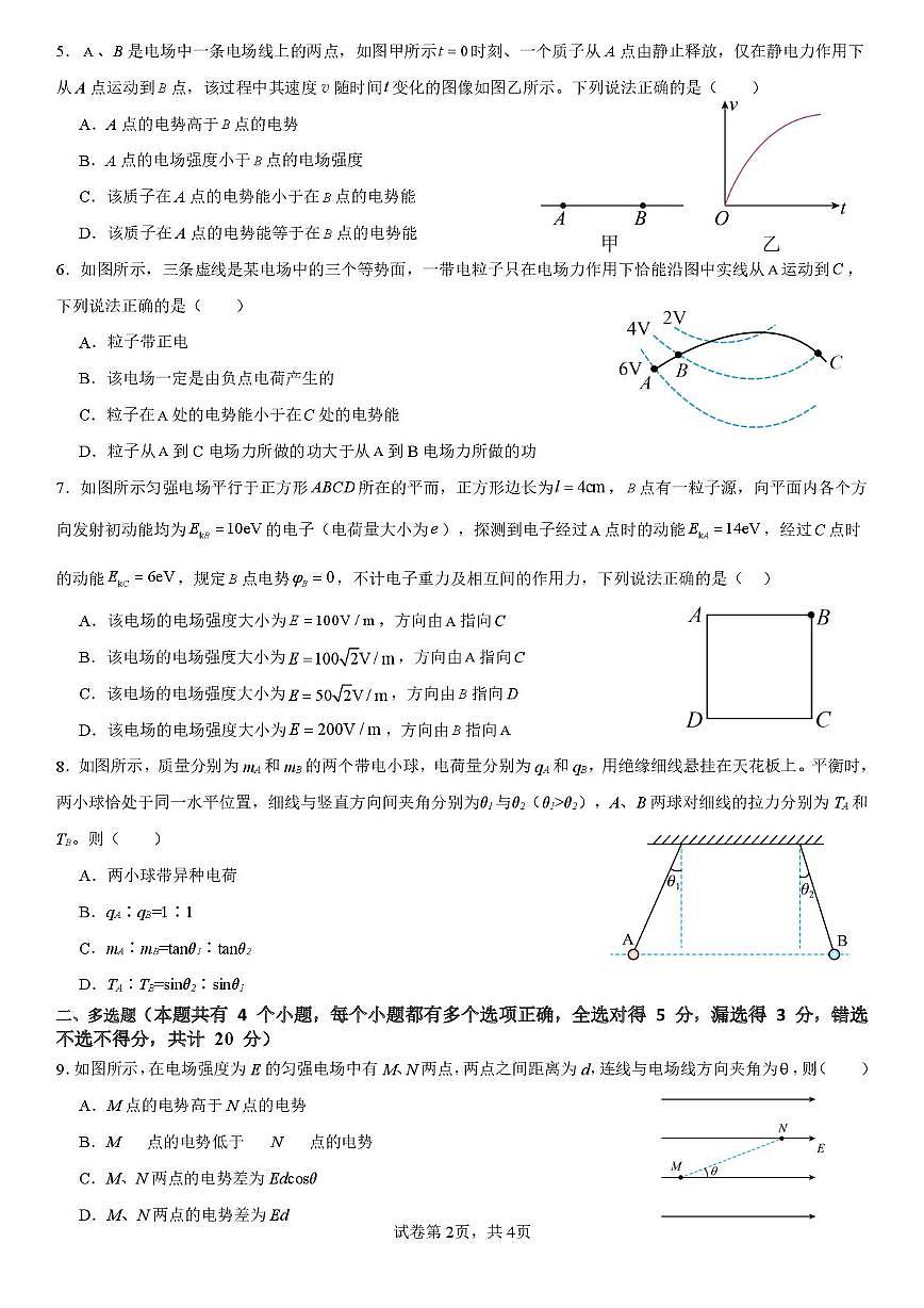 天津市海河教育园区南开学校2025-2026学年高二上学期第一次阶段性检测物理试卷（月考）第2页