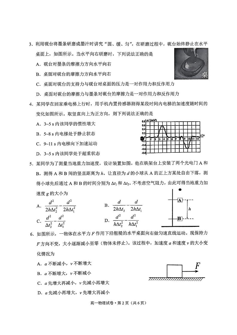 云南省红河州、文山州2024-2025学高一上学期1月期末统一检测物理试题第2页