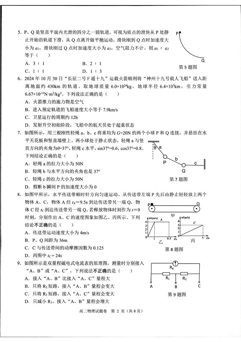 浙江省杭州市2024-2025学年高二上学期1月期末物理试题第2页