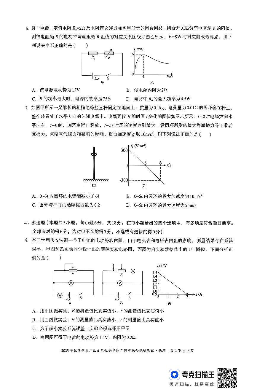 广西示范性高中2025-2026学年高二上学期期中联合调研测试物理试卷第2页