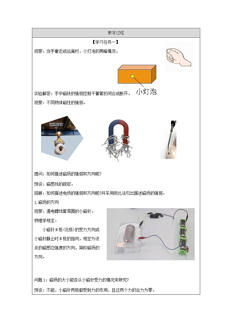 人教版高中物理必修第三册13.2.磁感应强度 磁通量》 表格式教案第2页