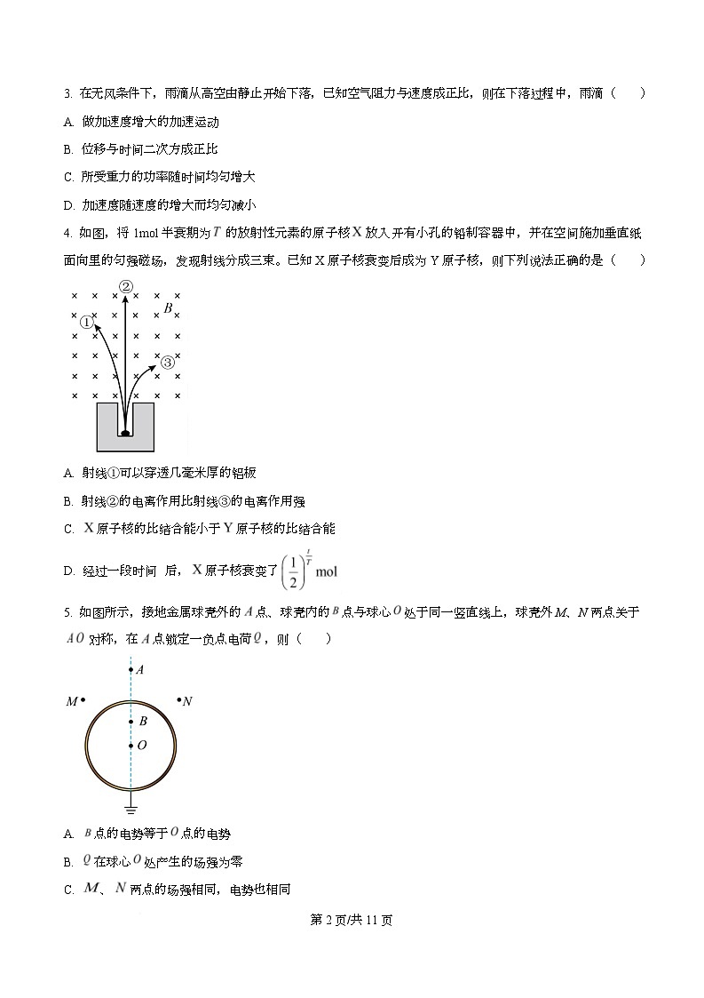 浙江省杭州市2025-2026学年高三上学期教学质量检测物理试题 Word版无答案第2页