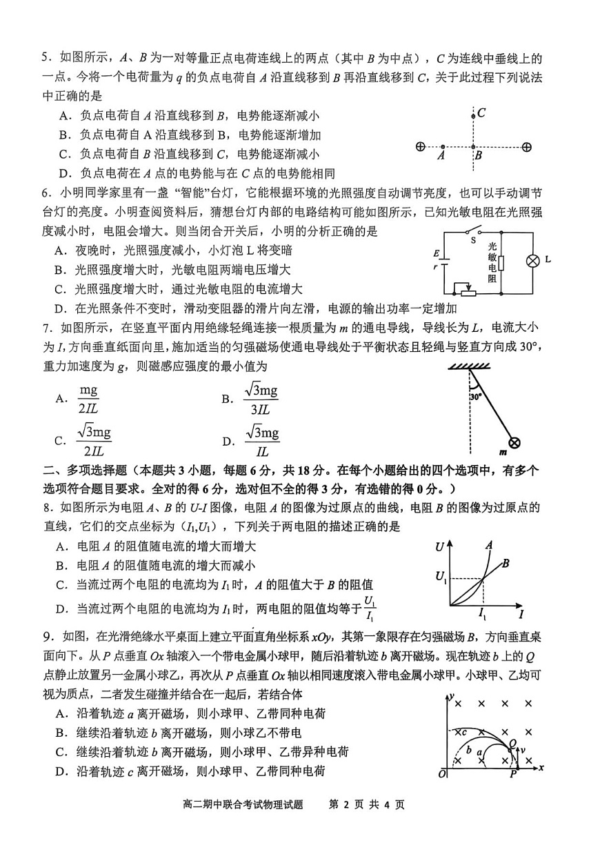 四川省泸州市泸县2025-2026学年高二上学期11月期中考试物理试卷第2页