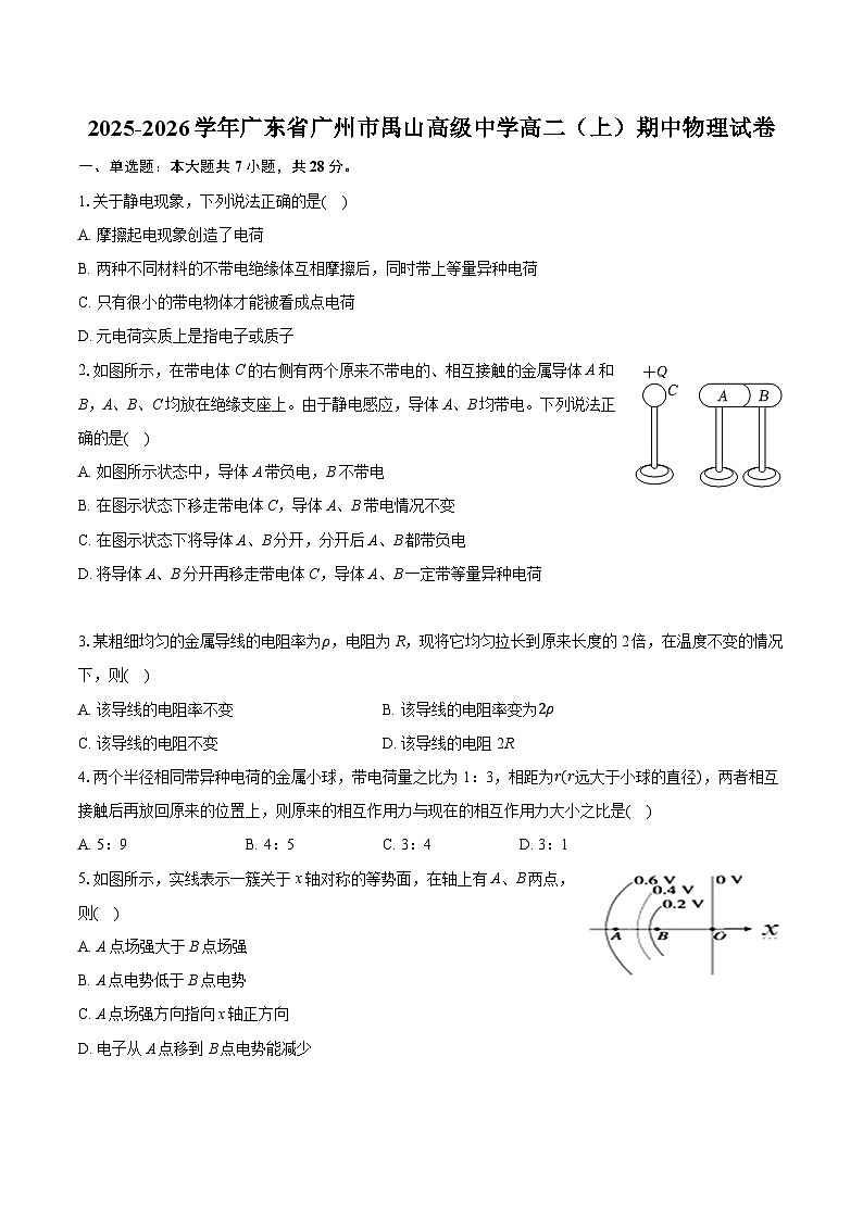 2025-2026学年广东省广州市禺山高级中学高二（上）期中物理试卷（有答案和解析）第1页