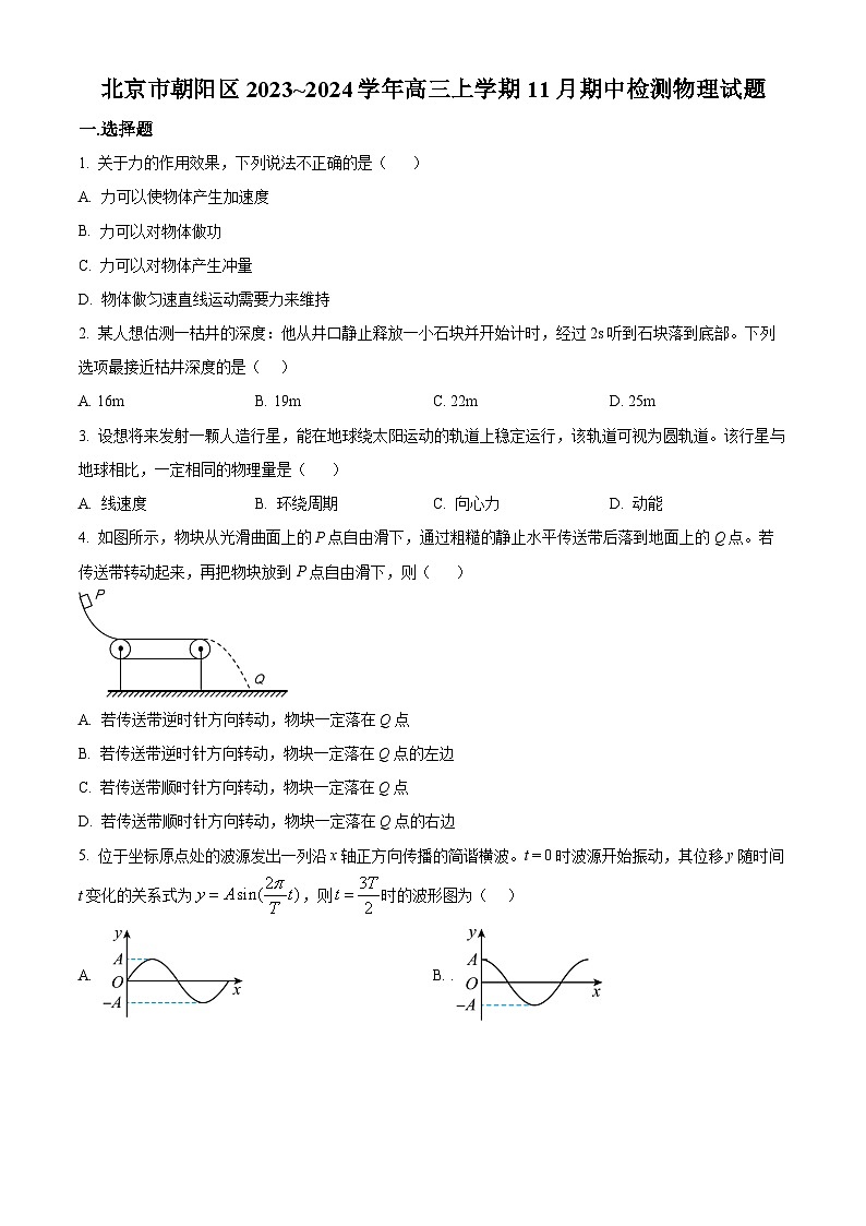 北京市朝阳区2023-2024学年高三上学期11月期中检测物理试题（原卷版）第1页