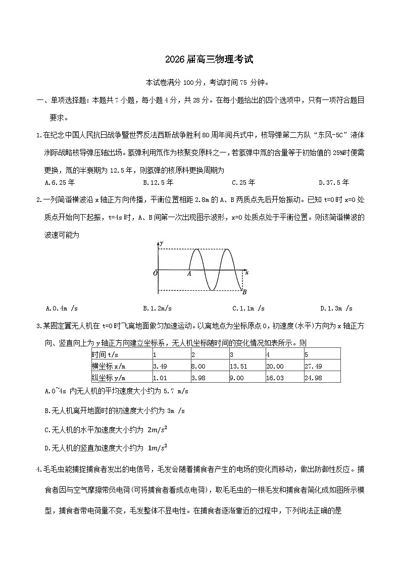 河北省承德市九校2026届高三上学期期中联考物理试卷（Word版附答案）第1页