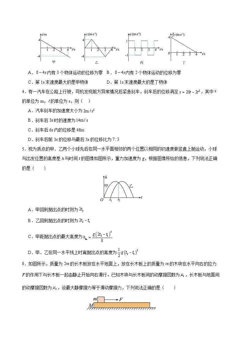 高一物理上学期期中模拟测试卷（提升卷）（原卷版）第2页