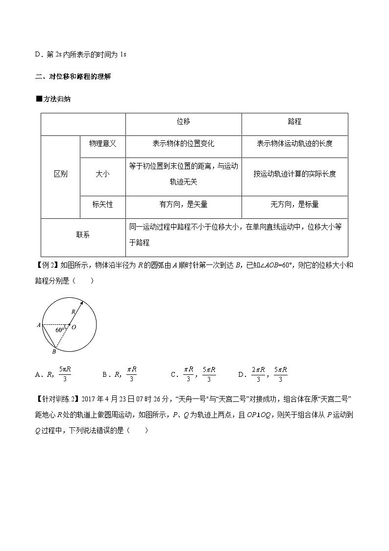 （人教版）必修第一册高一物理同步导学案1.2 时间   位移（原卷版）第3页