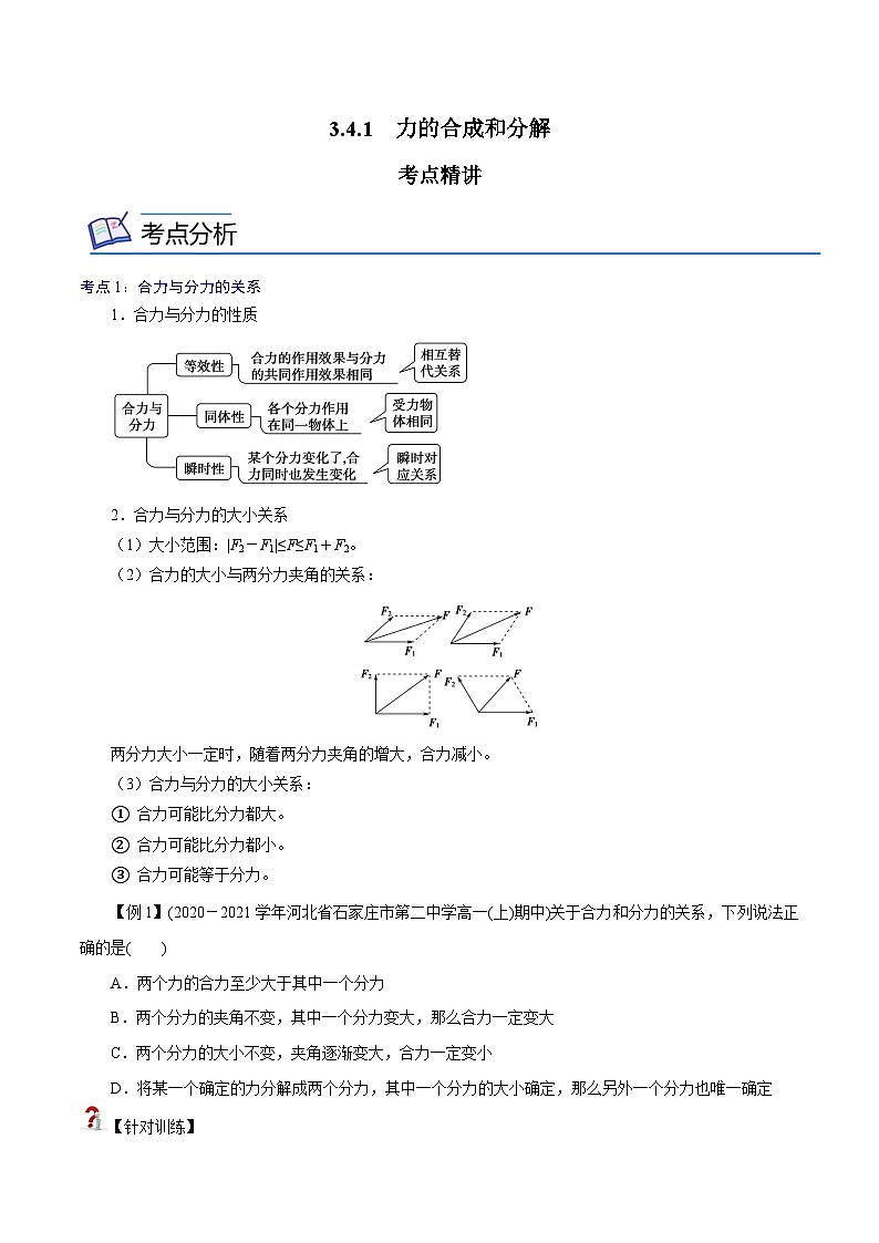 （人教版）必修第一册高中物理同步考点精讲精练3.4.1 力的合成和分解（原卷版）第1页