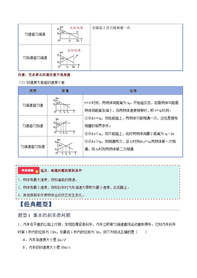 专题02 刹车类问题、追及和相遇问题（专项训练）（原卷版）第3页