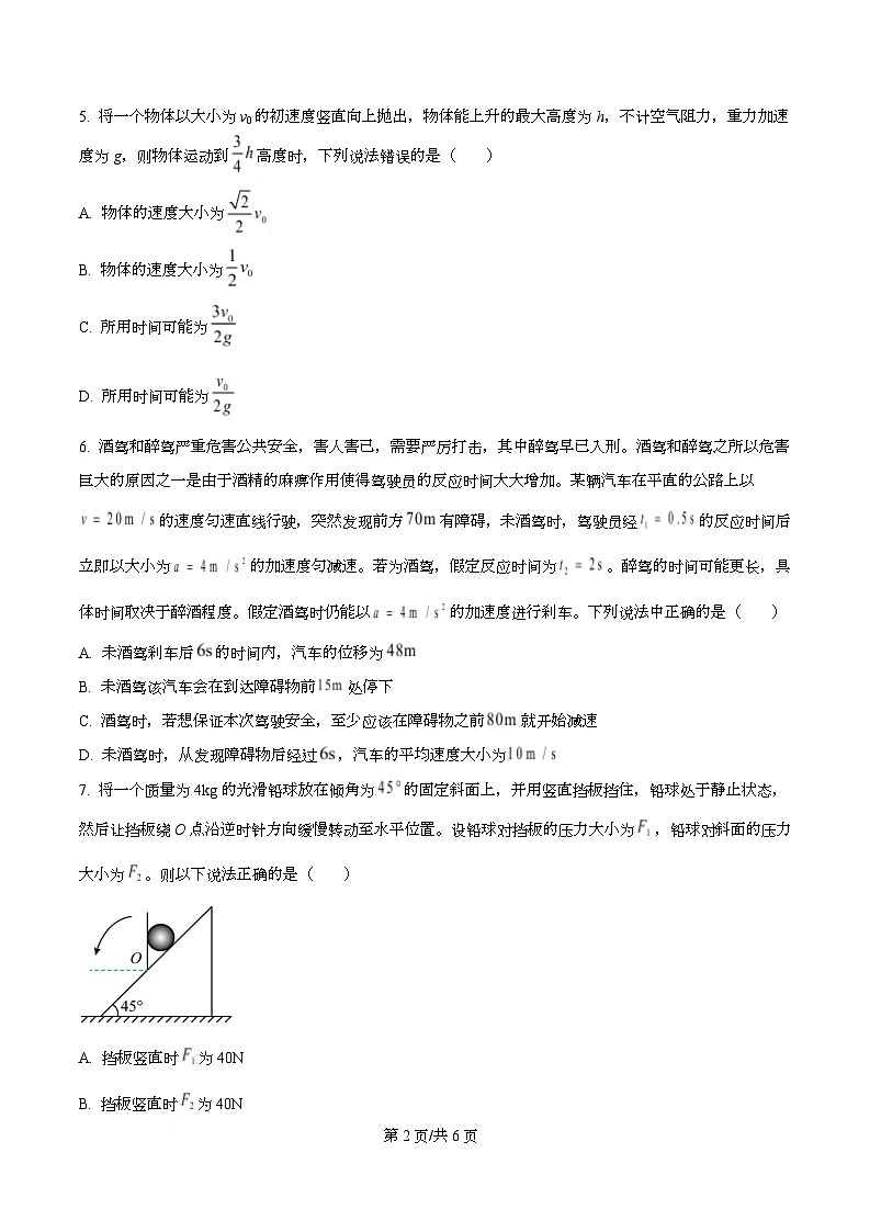 四川省泸州市泸县第五中学2025-2026学年高一上学期11月期中物理试题（原卷版）第2页