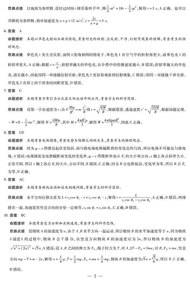 物理A卷-高三顶尖计划(二)详细答案第2页