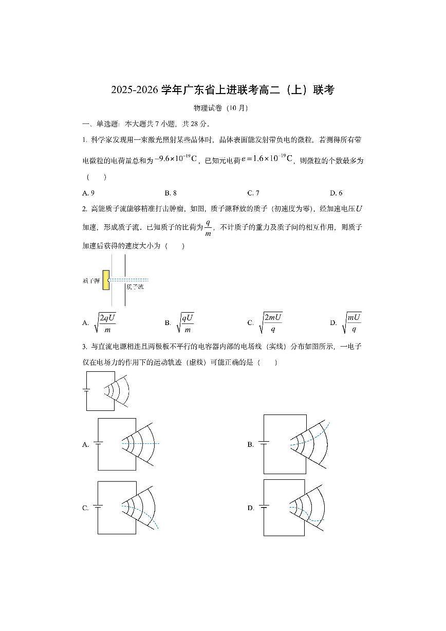 广东省上进联考2025-2026学年高二上学期10月月考物理试卷（学生版）第1页