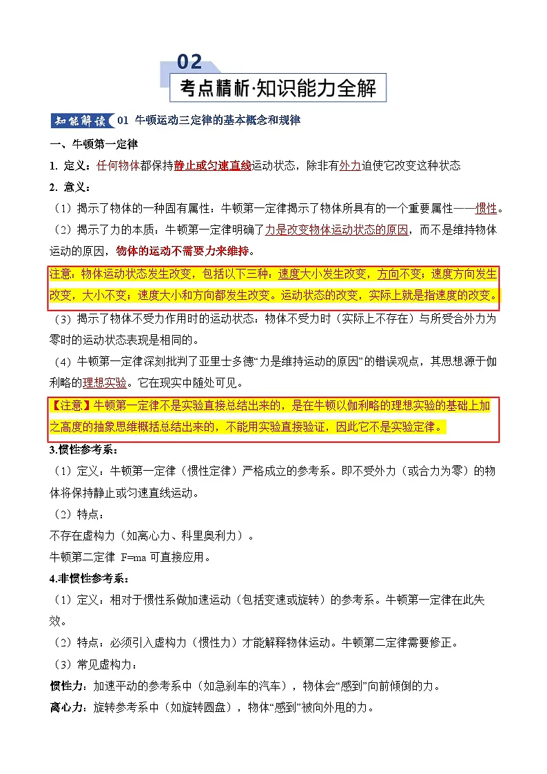 高考物理一轮复习-牛顿运动定律的理解应用（知识清单）（全国通用）(原卷版）第3页