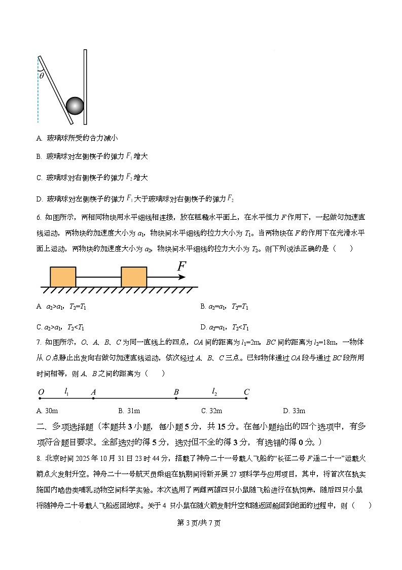 重庆市育才中学2025-2026学年高一上学期半期考试物理试题（原卷版）第3页