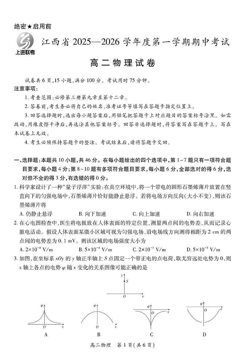 江西省上进联考2025-2026学年高二上学期11月期中考试·物理第1页