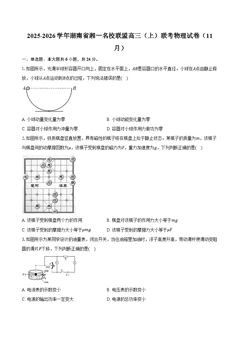 2025-2026学年湖南省湘一名校联盟高三（上）联考物理试卷（11月）（含答案）第1页