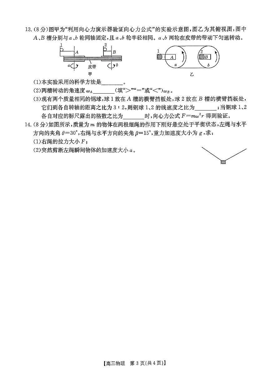 福建省龙岩市非一级达标校2026届高三上学期11月期中考试物理试题（PDF版附答案）第3页