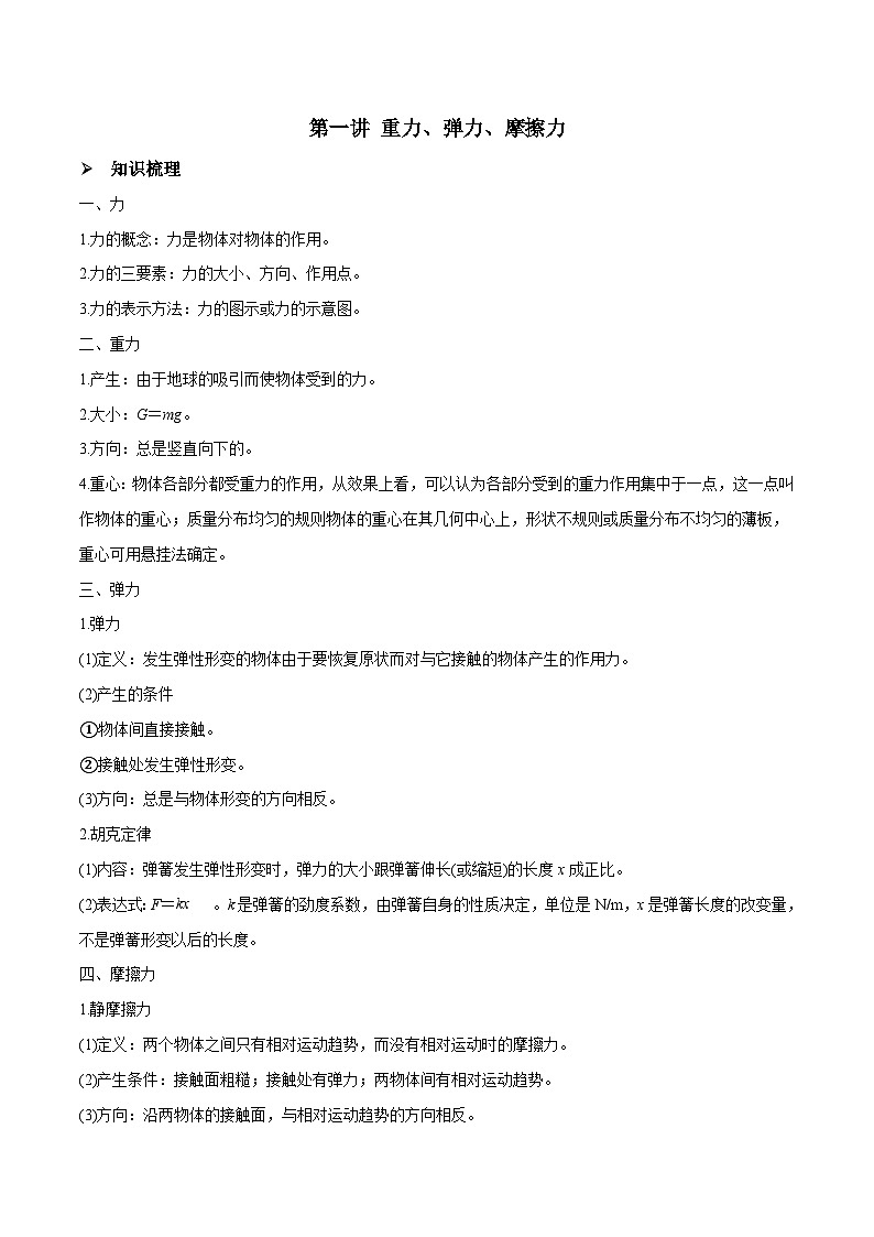 高三物理一轮复习精讲精练 第一讲 重力、弹力、摩擦力（解析版）第1页