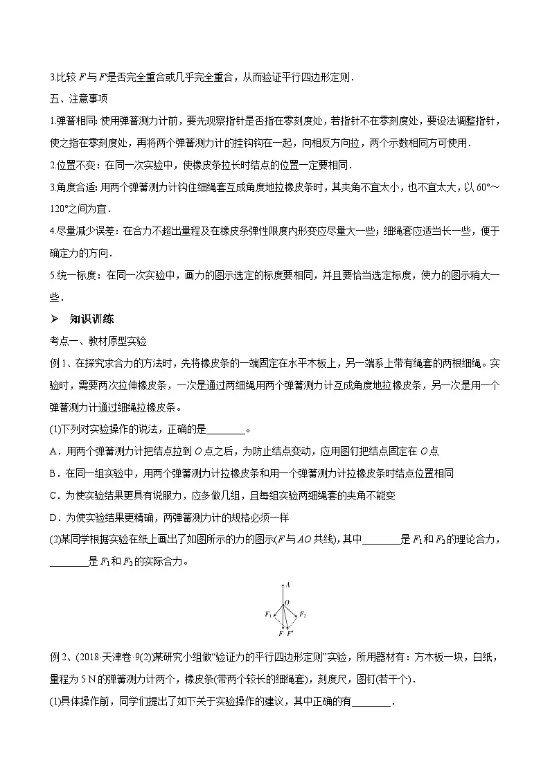 高三物理一轮复习精讲精练 第五讲 验证平行四边形定则（原卷版）第2页