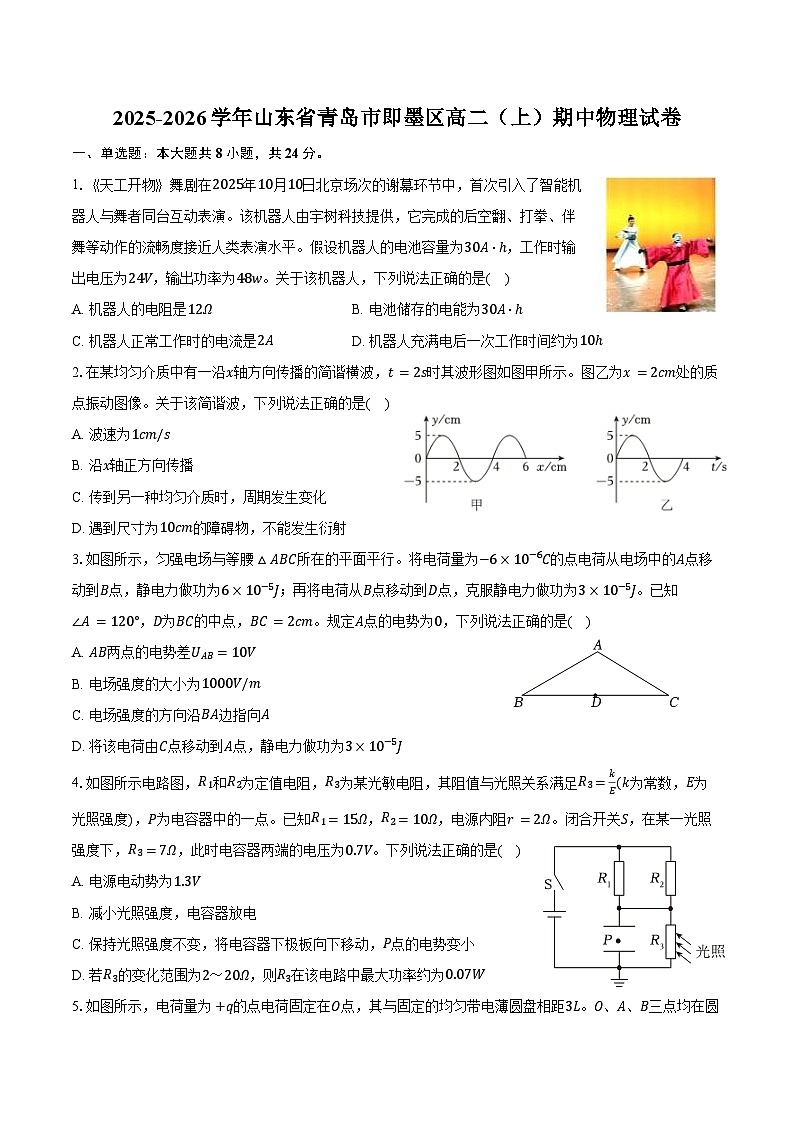 2025-2026学年山东省青岛市即墨区高二（上）期中物理试卷（含答案）第1页
