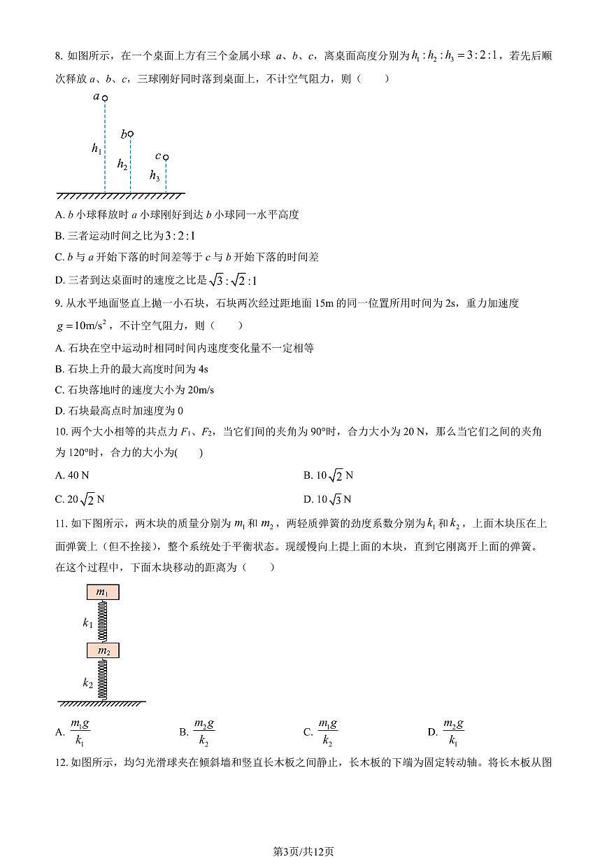 2025年北京大兴一中高一（上）期中物理试卷（教师版）第3页
