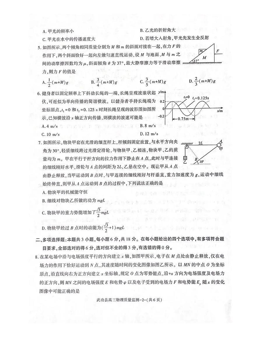 武功县2026届11月高三质量监测物理第2页