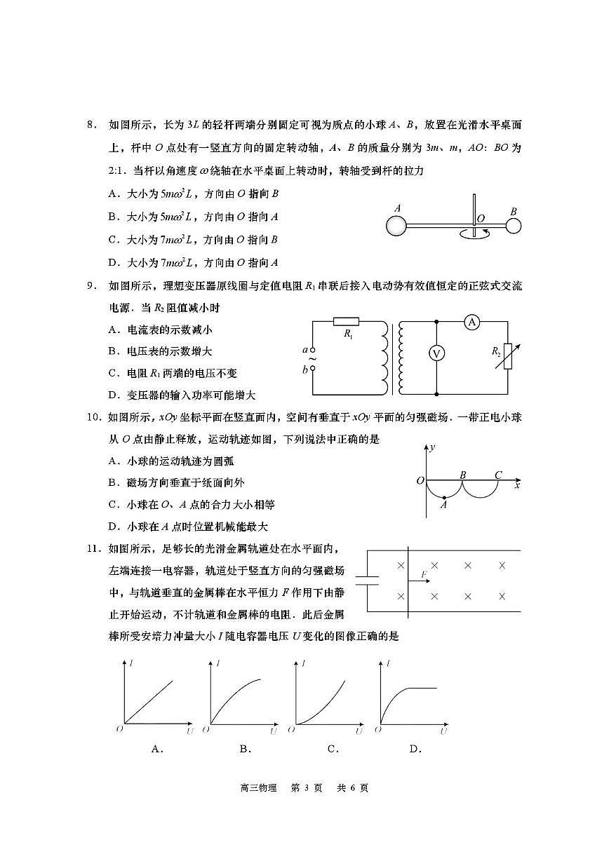 江苏南通市如皋市2026届高三上学期教学质量调研（二）物理试题第3页