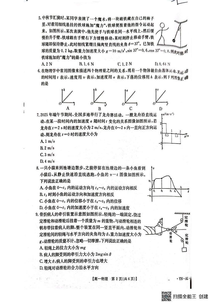 云南省红河州部分地区2025-2026学年高一上学期12月月考物理试卷第2页